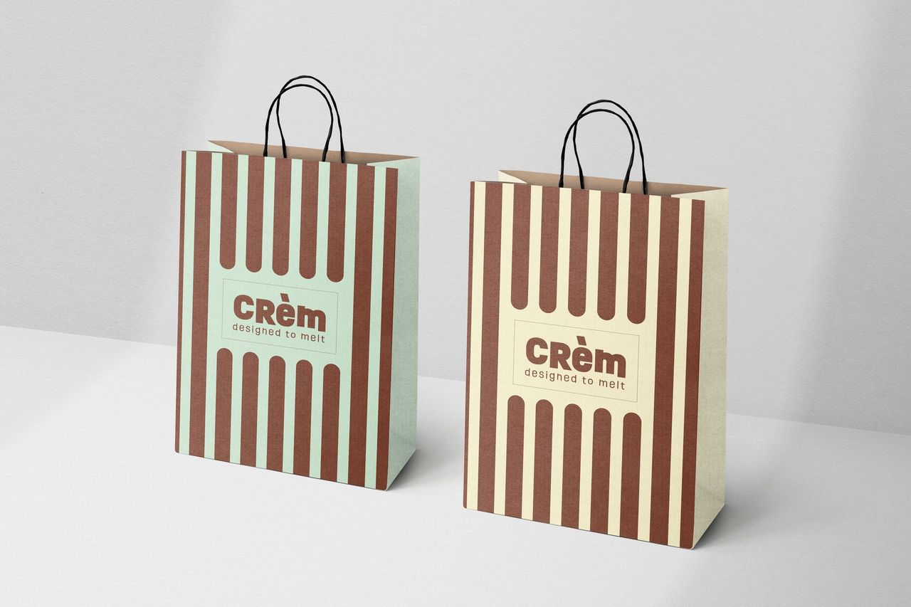 Shopper CRèm coordinate nelle varianti menta e crema con pattern a righe