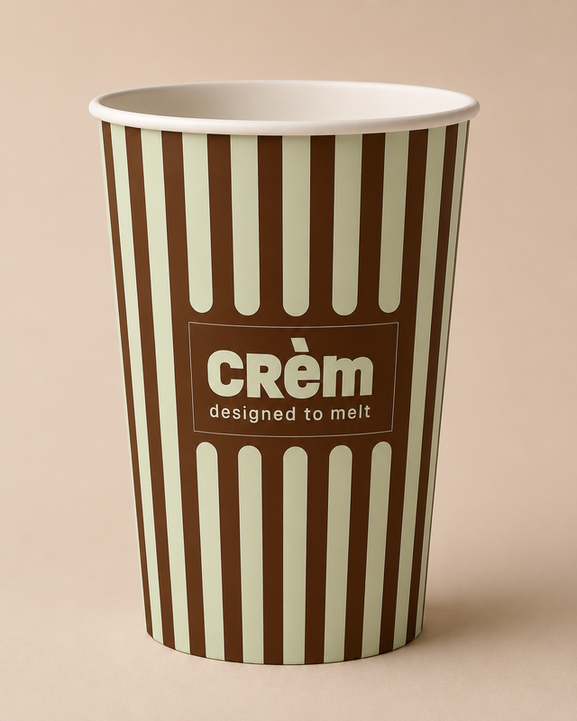 Bicchiere CRèm a righe cioccolato e menta con logo designed to melt